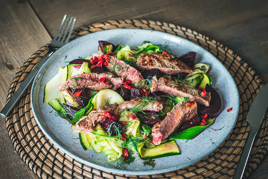 Steak With Beetroot And Courgette