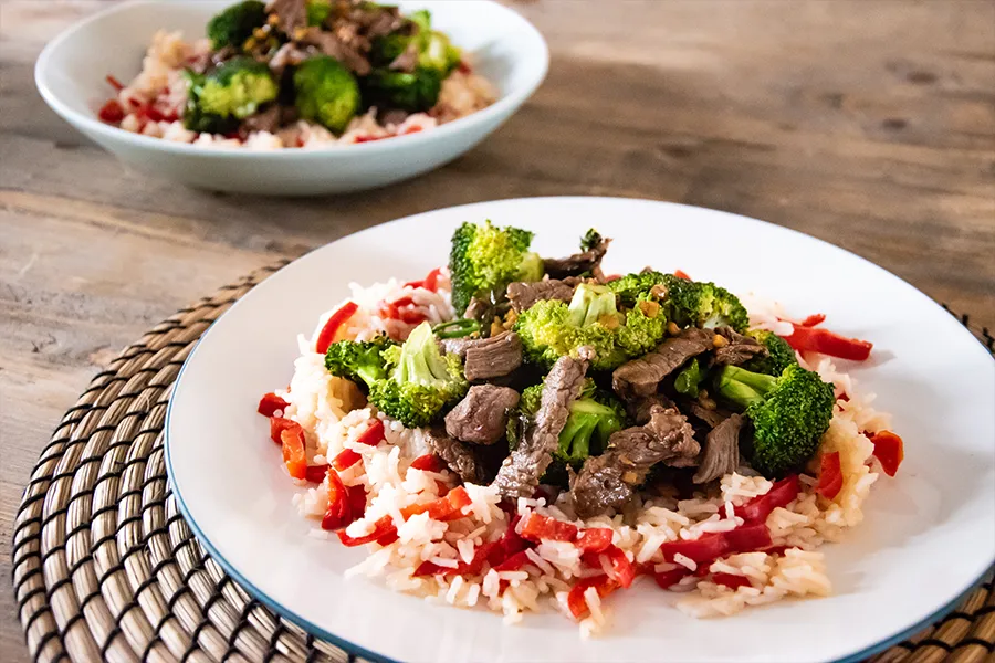 Stir Fried Beef And Broccoli With Pepper Rice