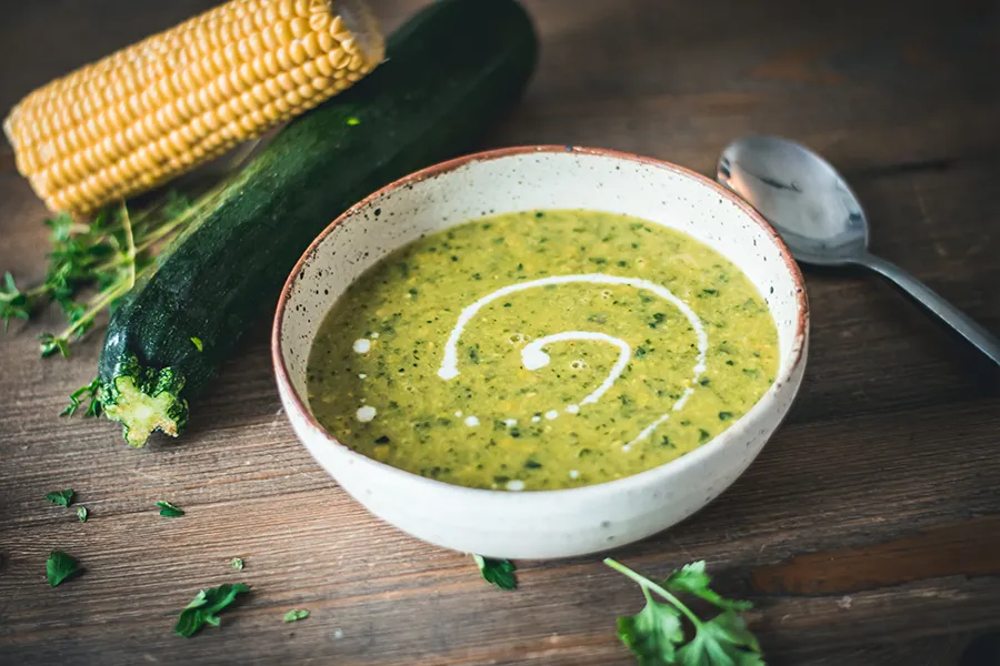 Sweetcorn Courgette And Chard Creamy Soup